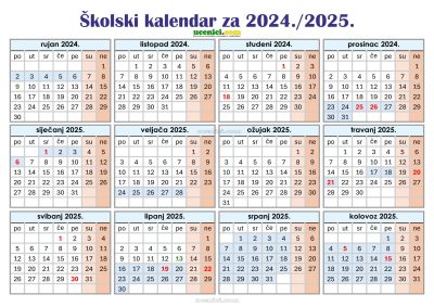 Školski kalendar s praznicima 24.25.